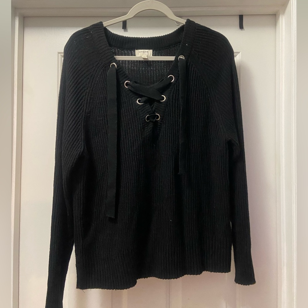 Black Lace Up Sweater